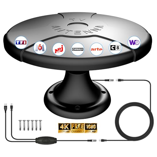 Antenne TNT Exterieur Puissante DVB-T/DVB-T2, Antenne TV 360° Omnidirectionnelle pour Extérieur, Camping-Car, Caravane & Loft, Câble 16,4FT, Antenne TNT Exterieur...
