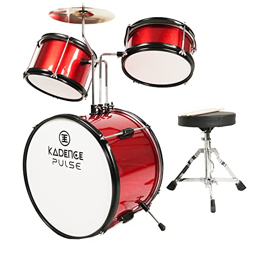 Kadence 13 Inch 3-Piece Kids/Junior Drum Set/Beginner (Standard) Musical Instrument Metallic Red
