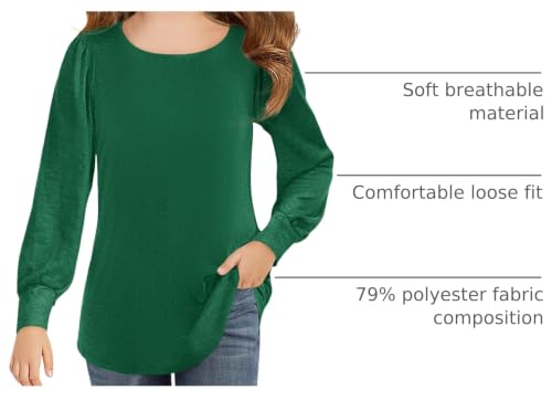 Image of Haloumoning Girls Puff Long Sleeve Shirts Fall Tops 5-14Y | Casual,Solid Color,Crewneck, Soft, Tunic Tops Blouse,Kids Long Sleeve T Shirt,,Fashion Clothes
