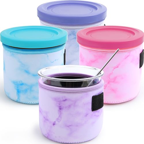 JOYEONDEF 4 Pack Reusable Ice Cream Neoprene Sleeve Ninja Creami Deluxe Container Sleeves 16 oz Insulated Sleeves for NC301 NC300 NC299AMZ Series
