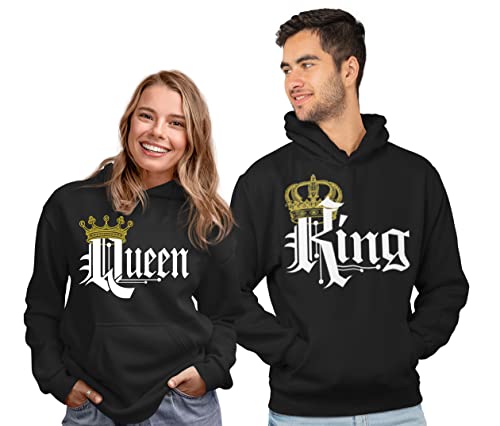 King Queen Matching Couple Hoodie - His & Hers Boyfriend Girlfriend Sweatshirt Couples Gift Black | X-Large | QUEEN ONLY