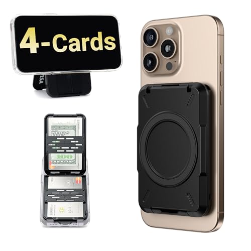 PROfezzion Double Sided Magnetic Phone Wallet, RFID Blocking Snap-on Hard Shell Card Holder 4-Cards Designed for MagSafe Compatible with iPhone 17 16 15 14 13 12 Pro Max & MagSafe Case (0.5" Thick)
