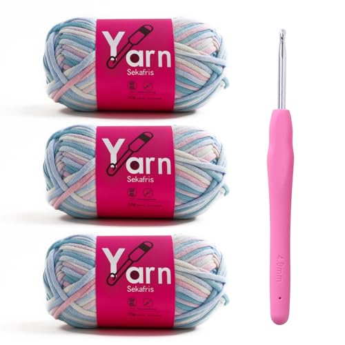 Image of Crochet Yarn with Cotton Yarn for Crocheting - Crochet Knitting Yarns for Beginners with Easy-to-See Stitches - Yarn for Crocheting - Parfait Chunky Yarns -Cotton-Nylon Blend (Clouds)