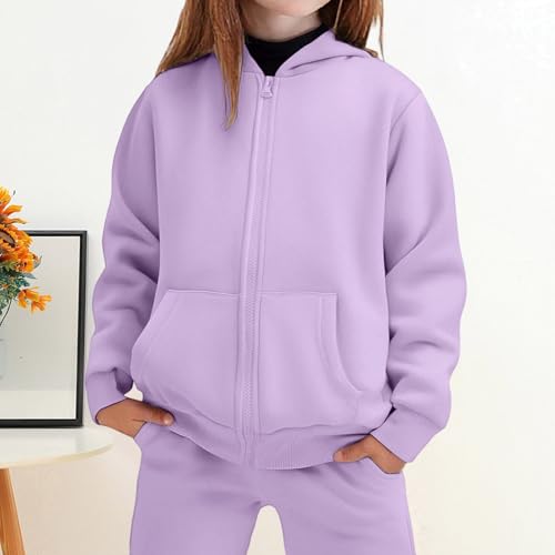 Girls Athletic Sweatsuit 2 Pieces Sweatshirts and Pant Long Sleeve Fleece Zip Up with Pockets Outfits Set for Kid2