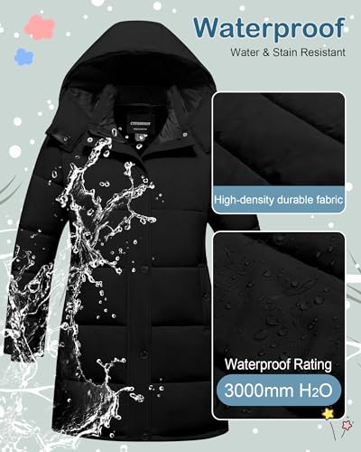 Girl's Winter Coat Kids Long Puffer Jacket Waterproof Ski Outerwear Warm Puffy Dress Coat with Hood4