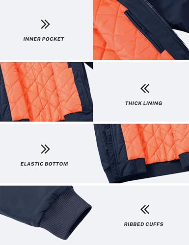 MoFiz Hombre Chaqueta Bomber Acolchado Vintage Invierno Cálida Cazadora Bombardero Grueso Abrigo Bolsillos con Cremallera Azul Marino EU 4XL - imagen 5