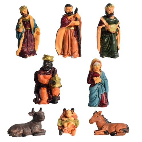 Wnvivi 8 Pcs Nativity Figurine Sets for Christmas,Miniature Resin Nativity Statues,Christmas Nativity Set,Nativity Scene for Christmas Decor