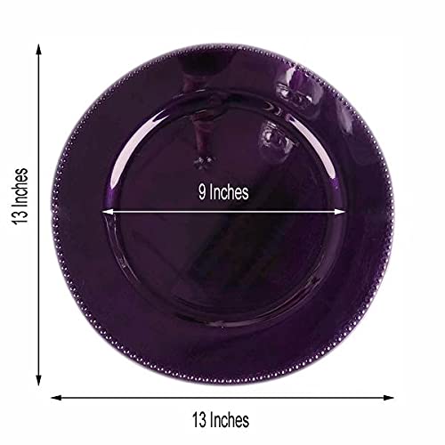 Balsa Circle 6 pcs 13-Inch Purple Crystal Beaded Round Charger Plates | Serving Dinnerware Set for Wedding Reception Event Catering Decorations Bulk Supplies