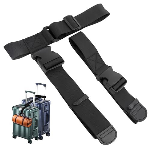 Image of Luggage Straps 2 Pcs Black Luggage Belt Set T-Shaped Luggage Connectors Add a Bag Adjustable Suitcase Straps Travel Luggage Accessories for Connecting 3 Luggage Suitcase Handbag Baggage Together