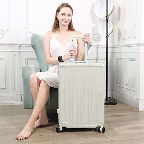 Image of AnyZip Luggage PC+ABS Aluminum Frame Zipperless Checked Luggage Hard Shell Suitcase with TSA Lock Double Spinner Wheels 28 Inch White
