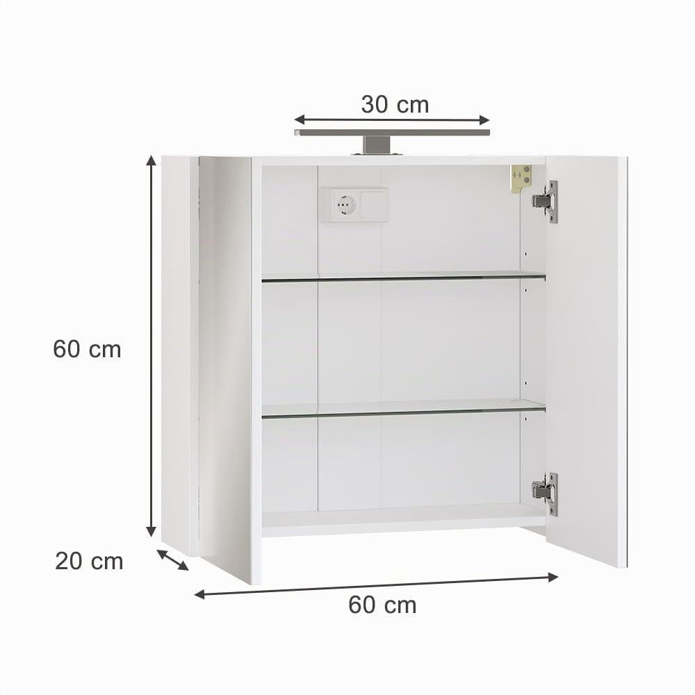 Vicco Armario con Espejo de baño Lavio, Blanco, 60 x 60 cm | con iluminación LED, con superficie de almacenamiento integrada y iluminación LED