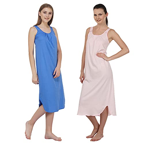 Image of BLAZON Women's Cotton Hosiery Solid Maxi Nighty Slip (Pack of 2) Available Sizes: S, M, L, XL, 2XL, 3XL, 4XL, 5XL
