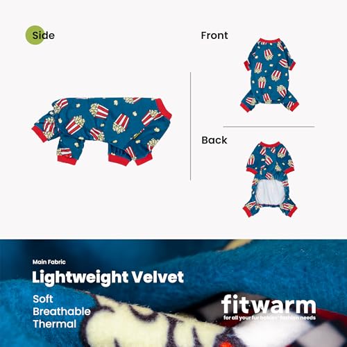 Image of Fitwarm Popcorn Dog Pajamas, Funny Dog Clothes for Small Dogs Boy Girl, Fleece Pet Onesie with Feet, Blue, Red, White, Yellow, Small