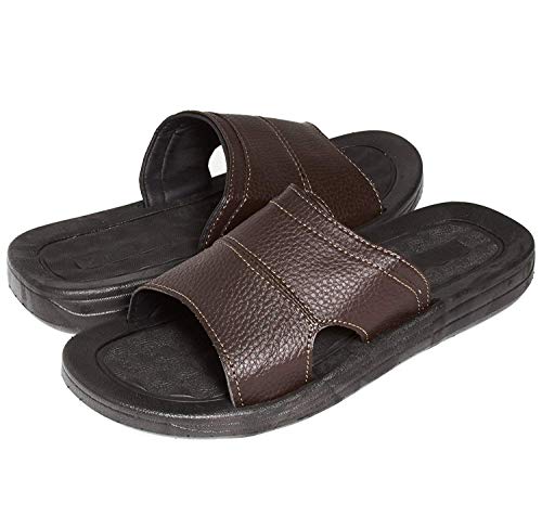 Skysole Mens Faux Leather One Band Slides Rugged Sandals, Black 11