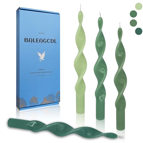 Image of Unscented Gradient Green Spiral Taper Candle Smokeless Taper Candlesticks Handmade 10 Inch Long Twisted Candles for Wedding Home Decor Holiday Gifts