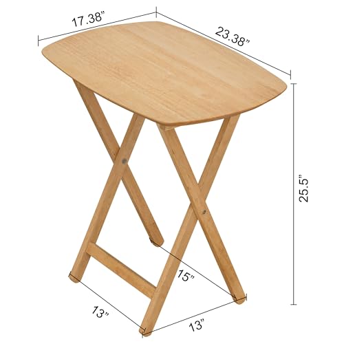 eHemco Oversized Hardwood Folding TV Tray Table for Dinner, Eating, 25.5 Inches, Natural - Thumbnail 3
