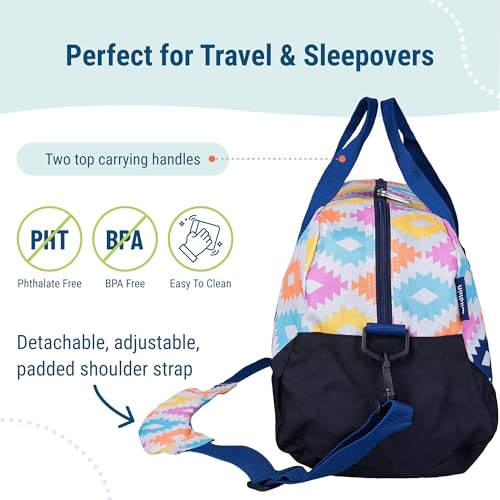 Image of Wildkin Kids Overnighter Duffel Bag - Carry-On Travel Bag for School & Sleepovers, Lightweight, Durable, Boys & Girls Ages 4-15 - Aztec