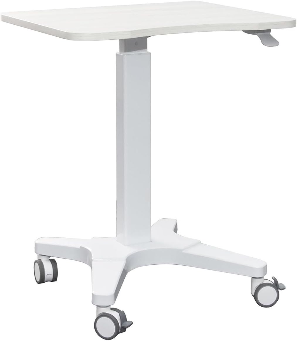Ambidextrous Pneumatic Laptop Standing Desk Cart - Mobile Rolling Desk - Computer Projector Cart - Rolling Height Adjustable Folding Desk