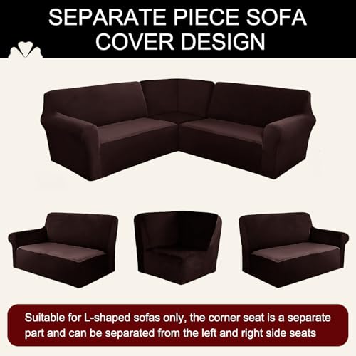 Housses de canapé d'angle velours extensible protection sectionnel salon - 6