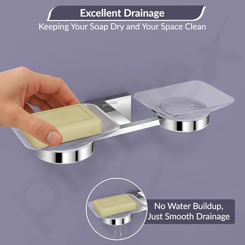Image of Plantex 304 Grade Stainless Steel Square Dual Soap Holder for Bathroom /Wall Mounted Soap Holder /Bathroom Accessories - Benz (Chrome)