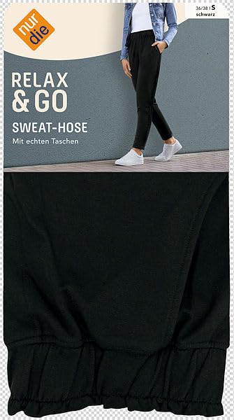 Nur Die Sweat-Hose Relax & Go sportliche Bequeme Freizeithose Stretch elastischer Bund verkürzte Länge Damen, schwarz, M