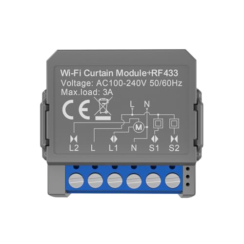 Opatiny Interruptor de cortina inteligente WiFi y módulo de persianas RF, AC100-240V 50/60Hz, carga 3A, IP20, 43 MHz, para aplicación y control de voz, gris
