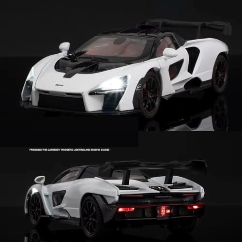 Image of WORSHIPER Compatible for 1:24 Mclaren Senna Toy Car Model, Diecast Collectible Pull Back Model Car with Sound and Light, Toy Gift Vehicles for Adults Kids Boys Girls (1:24 Mclaren Senna-White Color)