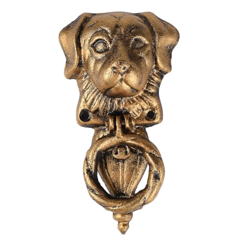 Cast Iron Dog Head Door Knocker, Antique Style, Gold & Black