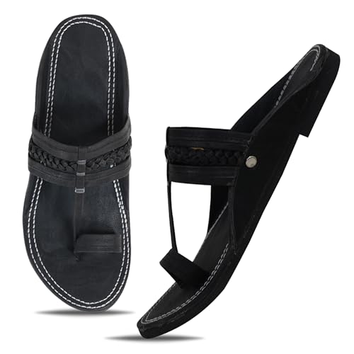 Image of Ethnic Black Sandals For Boys & Men, Comfortable Men's Rajasthani Slippers,