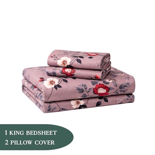 Image of THEA King Size Double Bedsheet Set (Flat)| 100% Cotton Like Soft Fabric | Microfiber King Double Bedsheet for King Size Bed (108 X 108 inches) with 2 Pillow covers,Autumn Desire