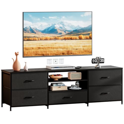 Image of Forthcan TV Stand Cabinet, TV Unit with 5 Drawers, 140 cm, All Black