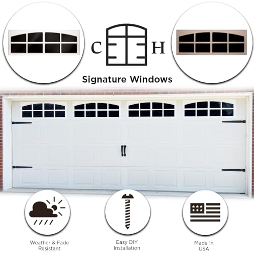 Coach House Signature Décor Simulated Garage Door Window Kit - Easy-Install Faux Garage Windows - Garage Door Decorative Hardware, Made in USA (White)