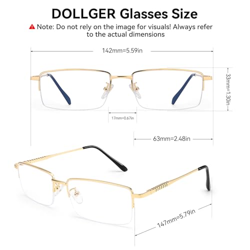 Image of Dollger Rectangle Blue Light Glasses for Men Metal Anti Bluelight Blocking Glasses for Computer Fashion Eyeglasses Small Half