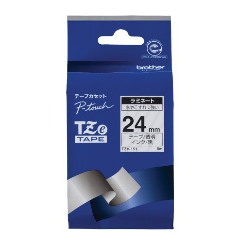 【brother純正】 ブラザー工業(Brother Industries) ピータッチ ラミネートテープ TZe-151 幅24mm (黒文字/透明)（Amazon）