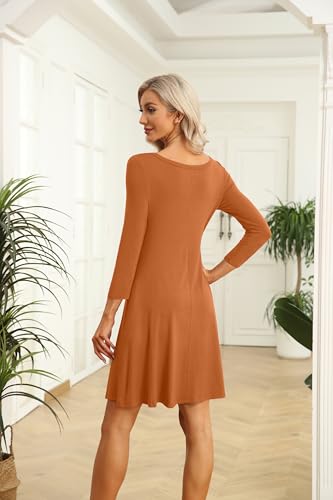 Image of VIISHOW Womens Round Neck 3 /4 Sleeves A-line Casual Tshirt Dress with Pocket