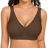 UMIPUBO Sujetador sin Aros Mujer Sujetadores Push Up sin Costuras con Relleno Básicos Bralette Cuello en V Sexy Suave Comodos Sostenes Cobertura Completa Tipo Dormir Diario Bra (Café, XL)