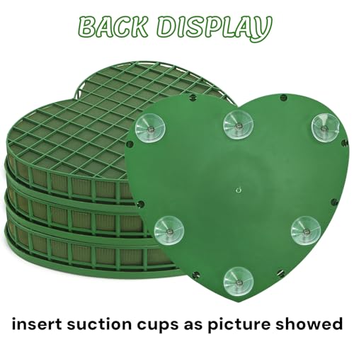 Image of Goaste 4 Pack Heart-Shaped Floral Foams, Large Green Florist Foam with Suction Cup Tray, Wet Flower Mud Blocks, Green Florist Sponge Bricks for Wedding Car Decoration, DIY Flower Arrangement
