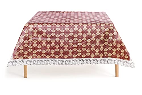 Image of The Furnishing Tree Waterproof Square Shaped Upto 6 Seater Printed Dining Table Cover Size 72x72 inches with White Border Lace