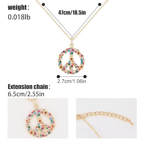 Colorful Peace Sign Pendant Women's 14K Gold Plated Cubic Zirconia love Peace Symbol Heart, Music Note, Adjustable Boho Hippie Necklace Gift2