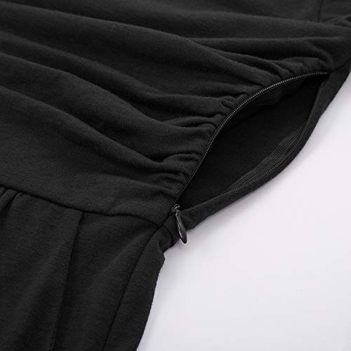 Women Long Sleeve Casual Maxi Long Dress with Pockets Size M,Black