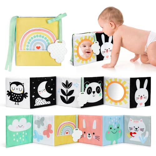 Image of OKOOKO Black and White Baby Book, High Contrast Toy, 0-6 Months Baby Soft Book Tummy Time Montessori Sensory Toy for Stroller Early Education for 0-6 6-12 Months Newborn Infant