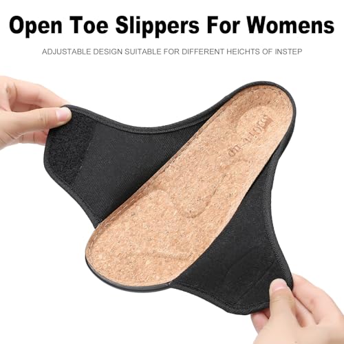 Git-up Womens Cork Footbed Slippers with Arch Support for Plantar Fasciitis Pain Relief, Open Toe Adjustable Indoor Outdoor Orthopedic House Shoes3