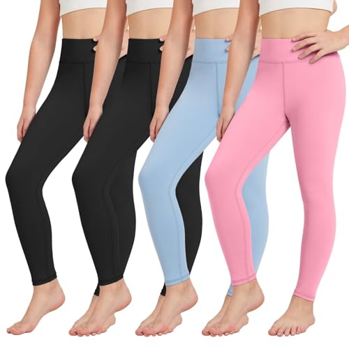 Rolimaka 4 Pack Girls Leggings Kids Athletic Dance Tights Yoga Pants Leggings for Girls Youth Active Running Workout Pants