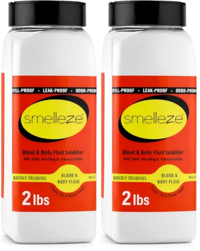 Image of SMELLEZE Vomit Clean Up Powder & Blood Body Fluid Super Absorbent Solidifier Deodorizer: 2 lb. Instantly Absorb & Solidify Urine, Blood & Bio Waste for Medical, Tattoo & Pet Mess Cleanup (Pack of 2)