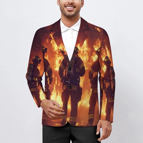 Firefighters and Fires Men's Slim Suit Long-Sleeve Prom Tuxedo Classic Two Button Business Jacket2