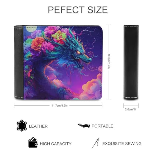 Dragon with Flowers Moon Night Slim Bifold Wallets for Men Stylish Front Pocket Purse with Card Holder Slots2