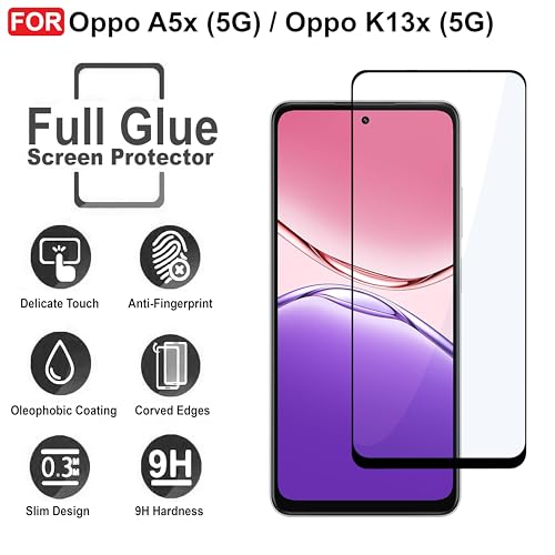 Image of CEDO Tempered Glass for Oppo A5x (5G) / Oppo K13x (5G) | Screen Protector Full HD Quality Tempered Glass Anti-Scratch Edge to Edge Coverage with Easy Installation Kit (Black)