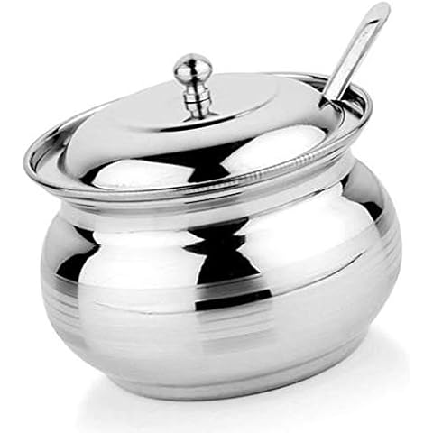 Rastogi Handicrafts Stainless Steel Storage Capacity 200 ml Pot for Oil Ghee, Salt, Tea, Coffee, Spices, Dry Fruits, Sugar Cover