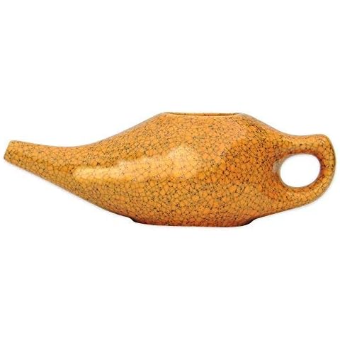 Ceramic Neti Pot for Nasal Cleansing Crackle Pattern | Neti Pot with 10 Sachets of Neti Salt + Instructions Leaflet | Natural Treatment for Sinus, Infection and Congestion (Orange) Cover