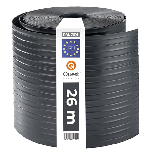 Quest Sichtschutzstreifen für Doppelstabmatten 19 cm x 26 Meter – PVC Sichtschutz für Garten, Balkon, Terrasse - UV-Beständig, Wetterfest, Wasserabweisend – Sichtschutz Zaun - Anthrazit (RAL 7016)